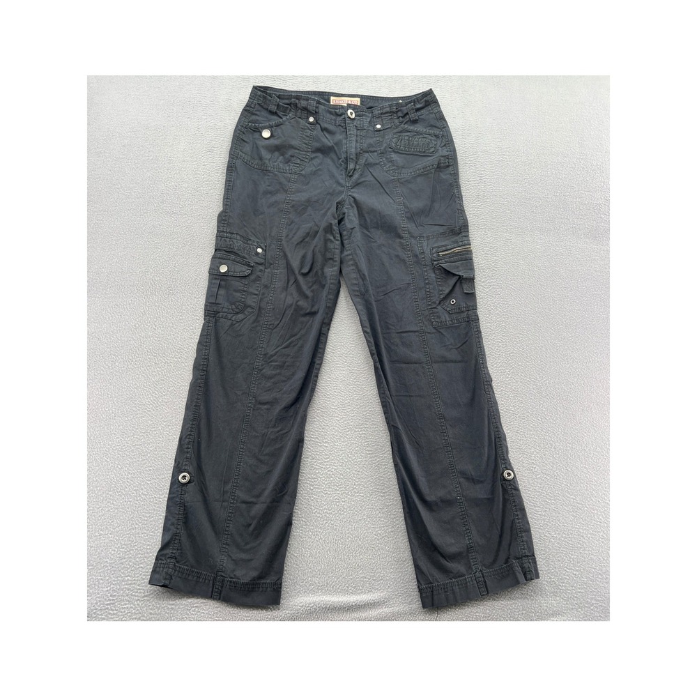 Khakis & Co Womens Black Cargo Pants Size 10 Straight Leg Utility Multi-Pocket